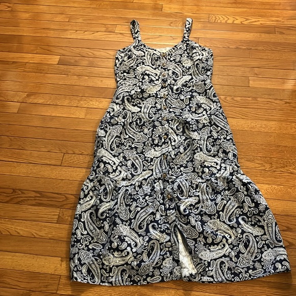 LOFT Navy & White Paisley Linen Dress Size 6 - Picture 4 of 16